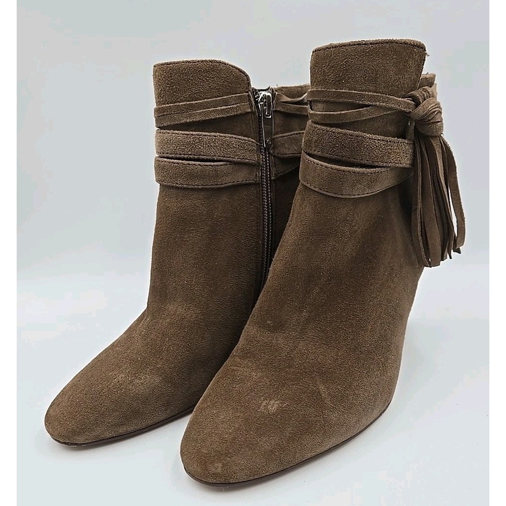 Lauren Ralph Lauren Belcia Fringe Suede Sheep Leather Dark Tan Ankle Boot Sz 7.5